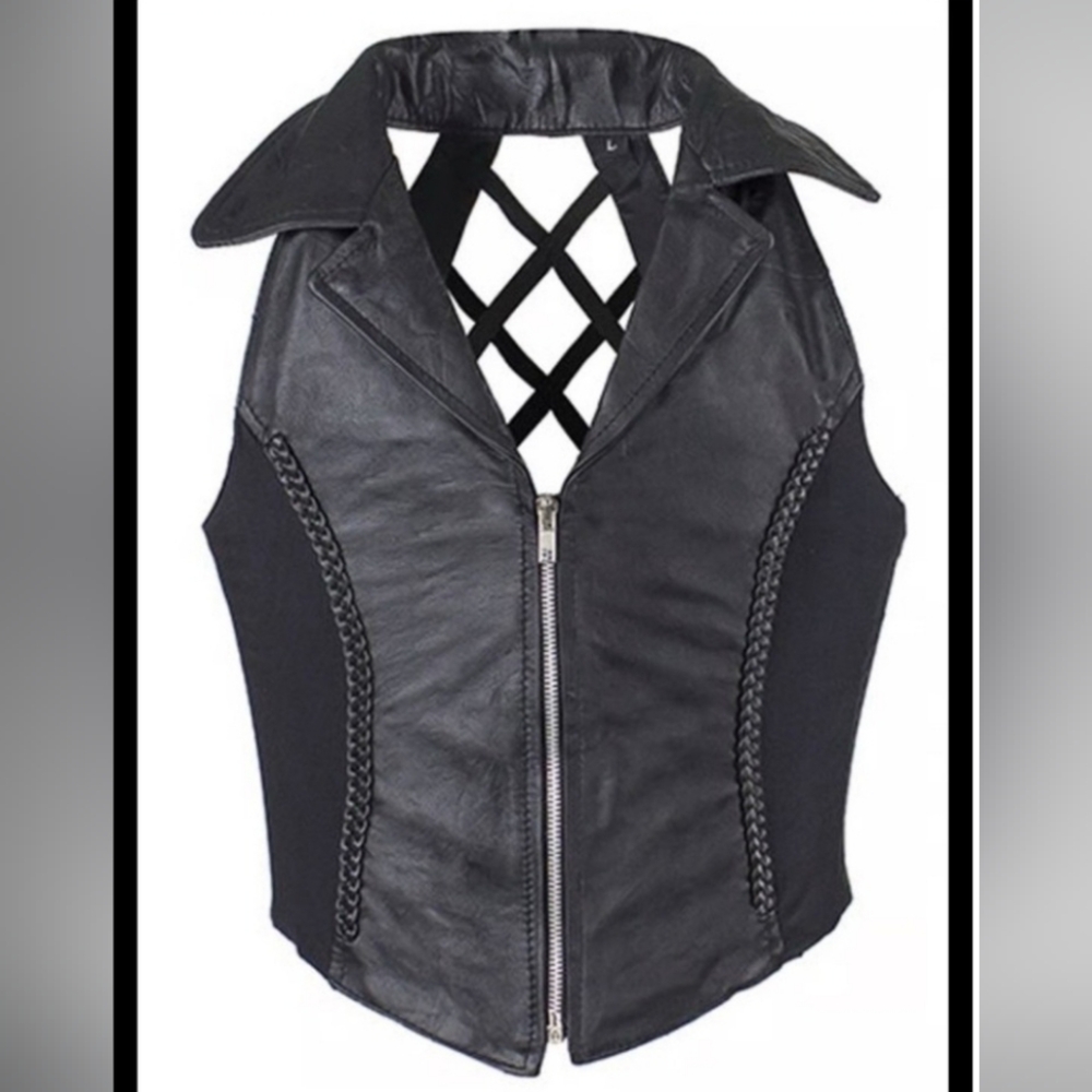 Vance Leathers 90's Black Leather Biker Babe Vest XXL